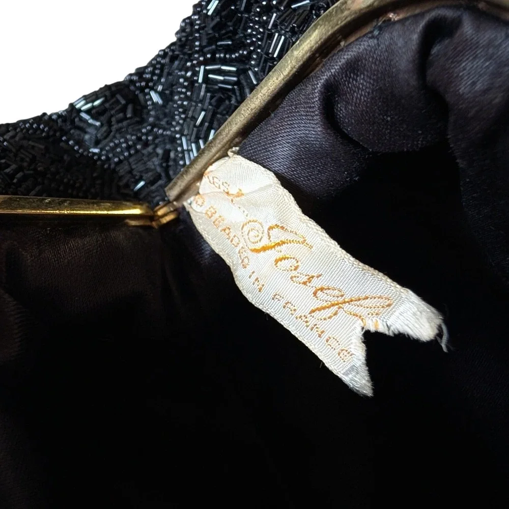 Vintage 1940s French Mid Century Black Luxury Hand-Beaded Kiss-lock Clutch